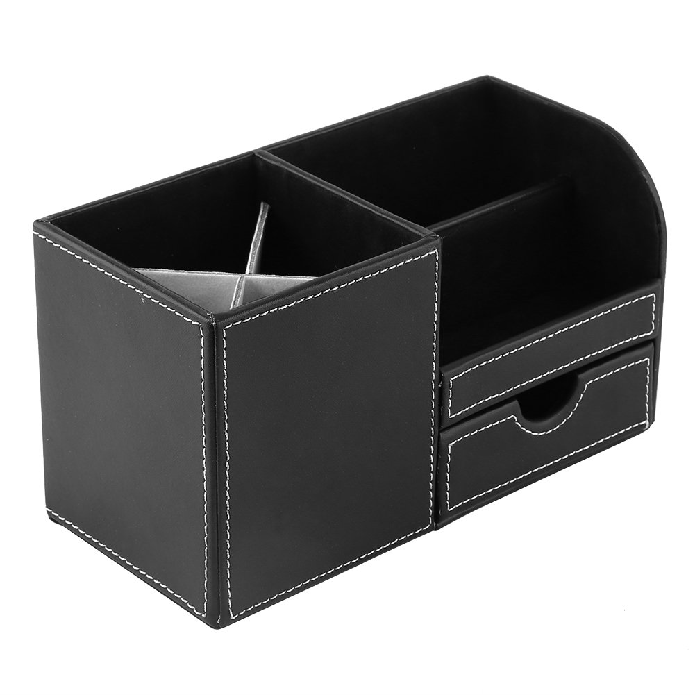 Desk Organizer PU Leather DeskOffice Stationery Storage Box Organizer Wooden Multifunction