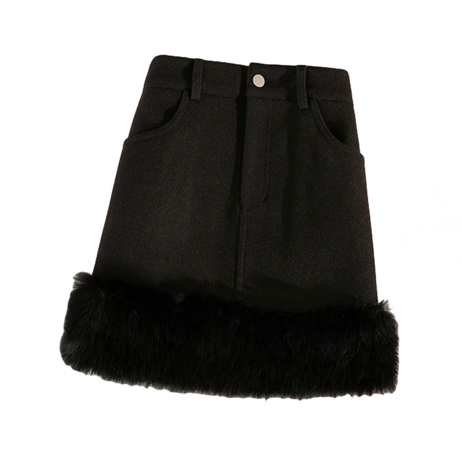 Mdybf Spódnice damskie, streetwear, mini spódniczka damska, sztuczne futro, patchworkowa, spódnica o linii A, na jesień, zimę, vintage, wysoka talia, wąska, czarna spódnica