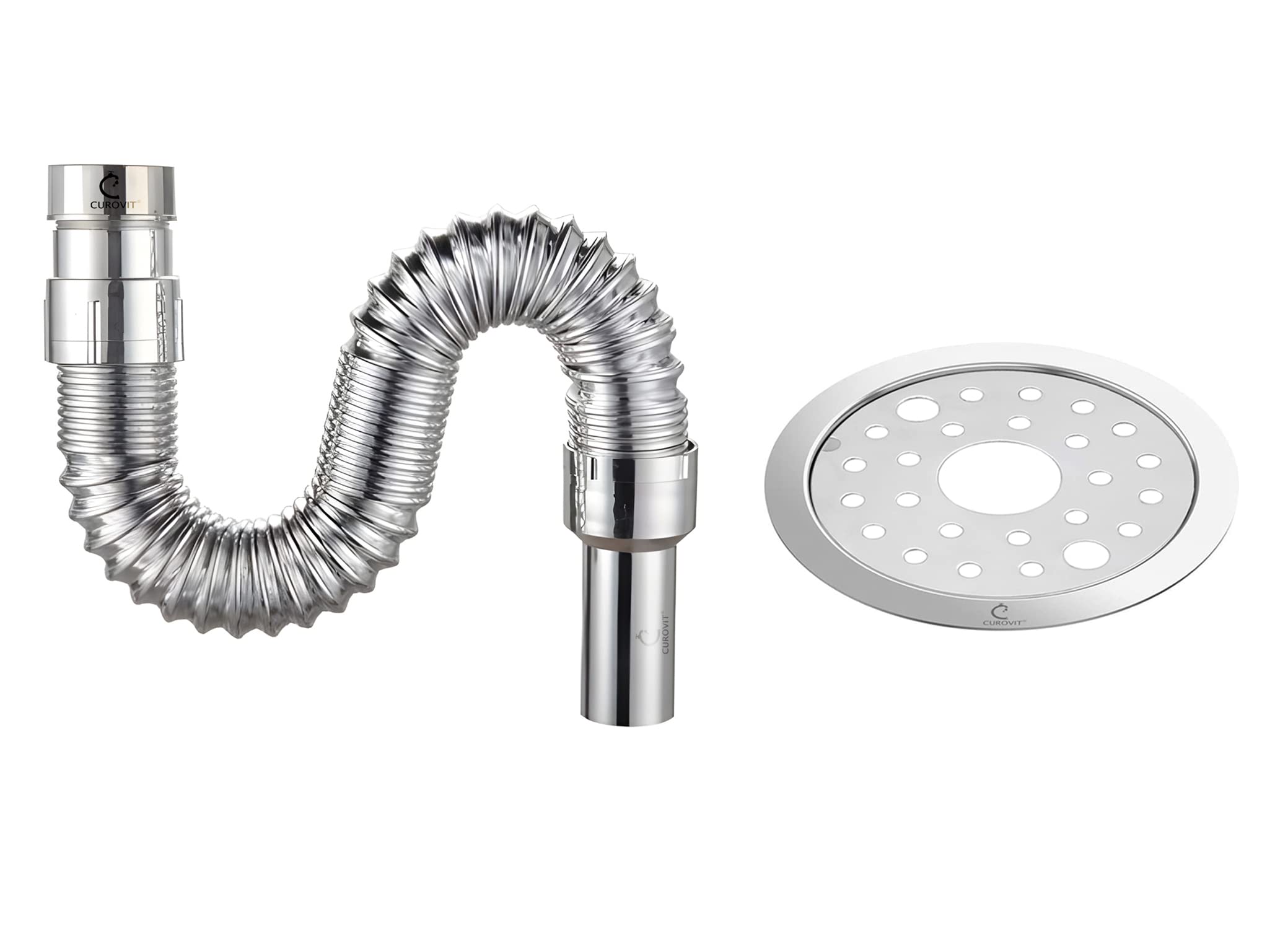 CUROVIT PVC Chrome Plated Flexible Waste Pipe 1-1/4" & 5" Stainless Steel Holly Round Hole Grating Pack of 2 for Kitchen Sink (B09QYPBXDJ) Amazon Price History, Amazon Price Tracker