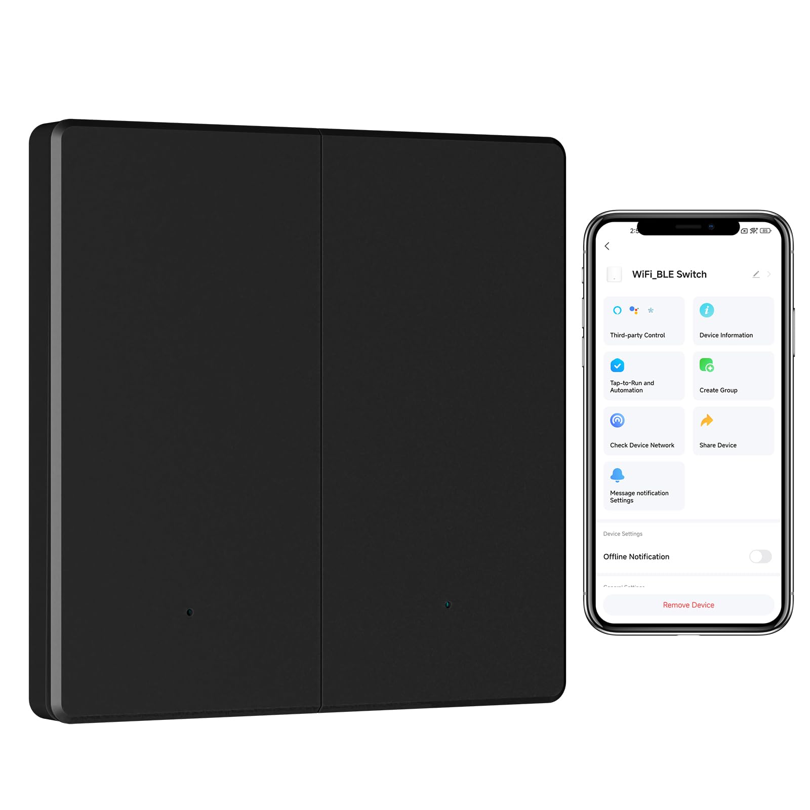 BSEED Smart Light Switches 2 Gang,Alexa Light Switch 1 Way/2 Way or Multi-Way Control by SmartLife APP,Work with Alexa and Google Home,Ultra-Thin,2.4GHz,Black(Neutral Wire Required)
