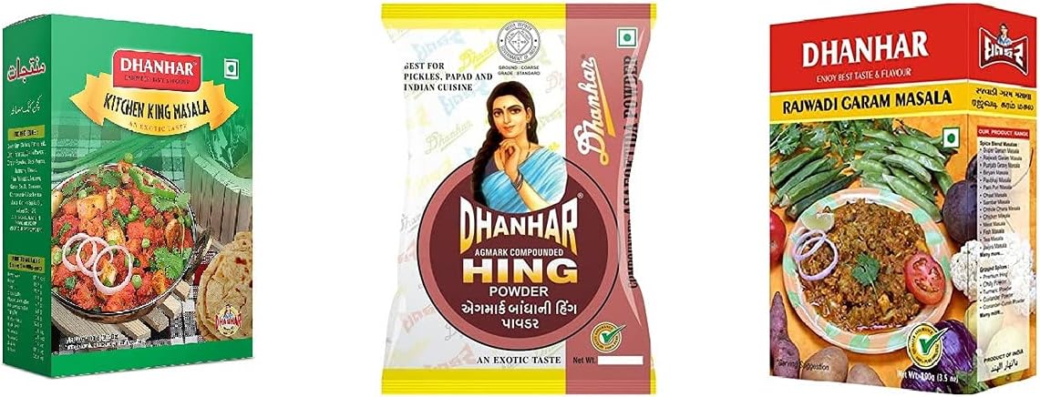 Dhanhar Combo of Kitchen King Masala, Agmark Compounded Hing (Asafoetida) Powder and Rajwadi Garam Masala Powder for Healthy & Flavourful Cooking – 100G of Each (Pack of 3) | No Artificial Flavour & Preservative