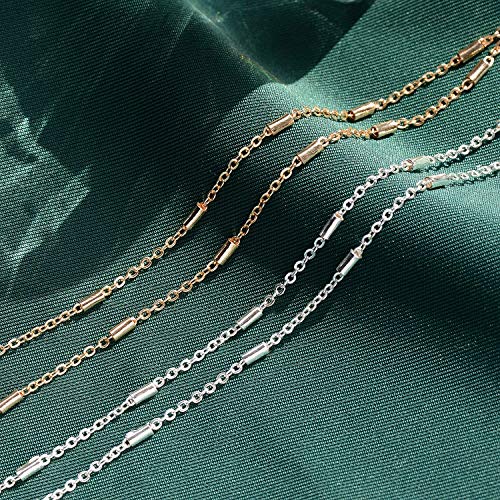 Dremmy Studios Dainty Gold Layered Anklet, 14K Gold Plated Double Layer Bar Satellite Chain Anklets Handmade Boho Beach Ankle Jewelry For Women Girls #TOP4