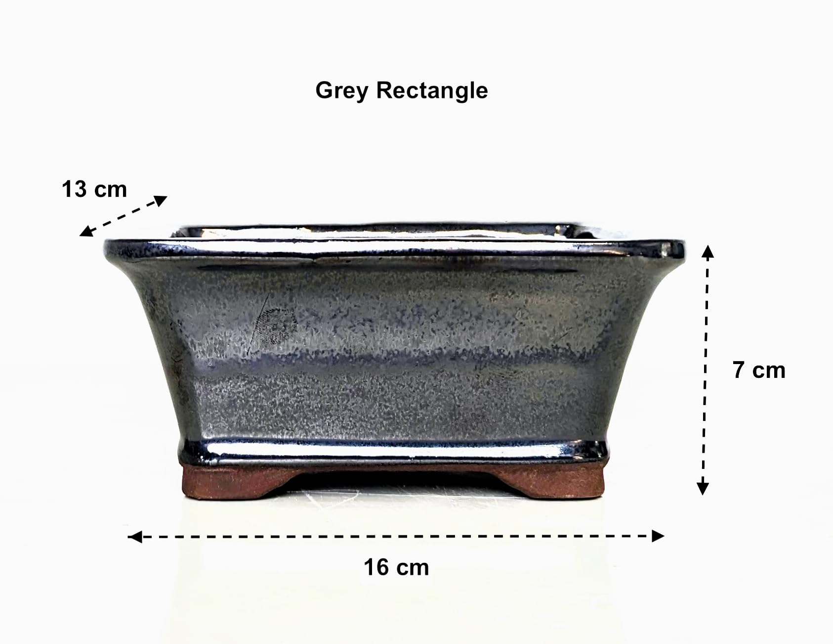 Glazed Ceramic Bonsai Pots without trays (Grey, 16cm) - Image 2