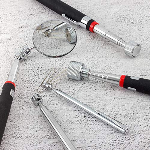 Yebazy 5 Pieces Magnetic Telescoping Pick-Up Tool Kit With 1 Lb/ 15 Lb Pick-Up Rod, Telescoping Handle 360 Swivel Round Inspection Mirror For Extra Viewing Pickup Dead Angle #TOP2