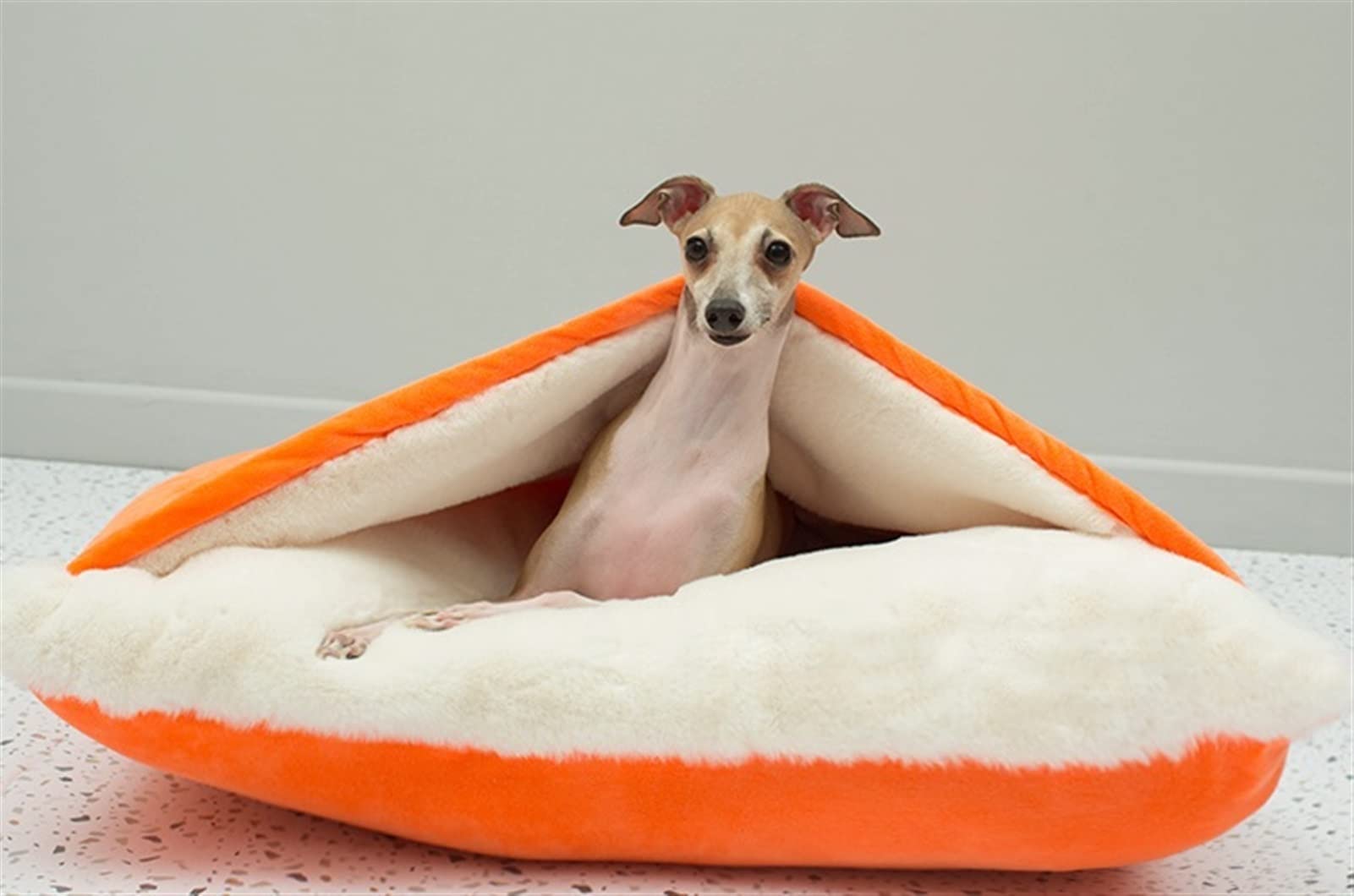 DHGTEP Dog Cave Bed Calming Square Sleeping Bag, Winter Warm Plush Burrowing Cave Hooded Cat Bed with Removable Cover for Small Medium Pet (Color : Orange, Size : 52x40x17cm)