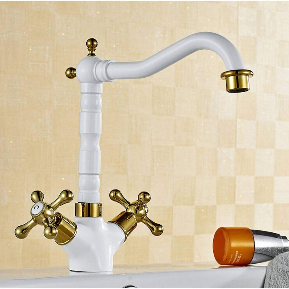 Robinet d'évier de salle de bain mélangeur blanc or de cuisine