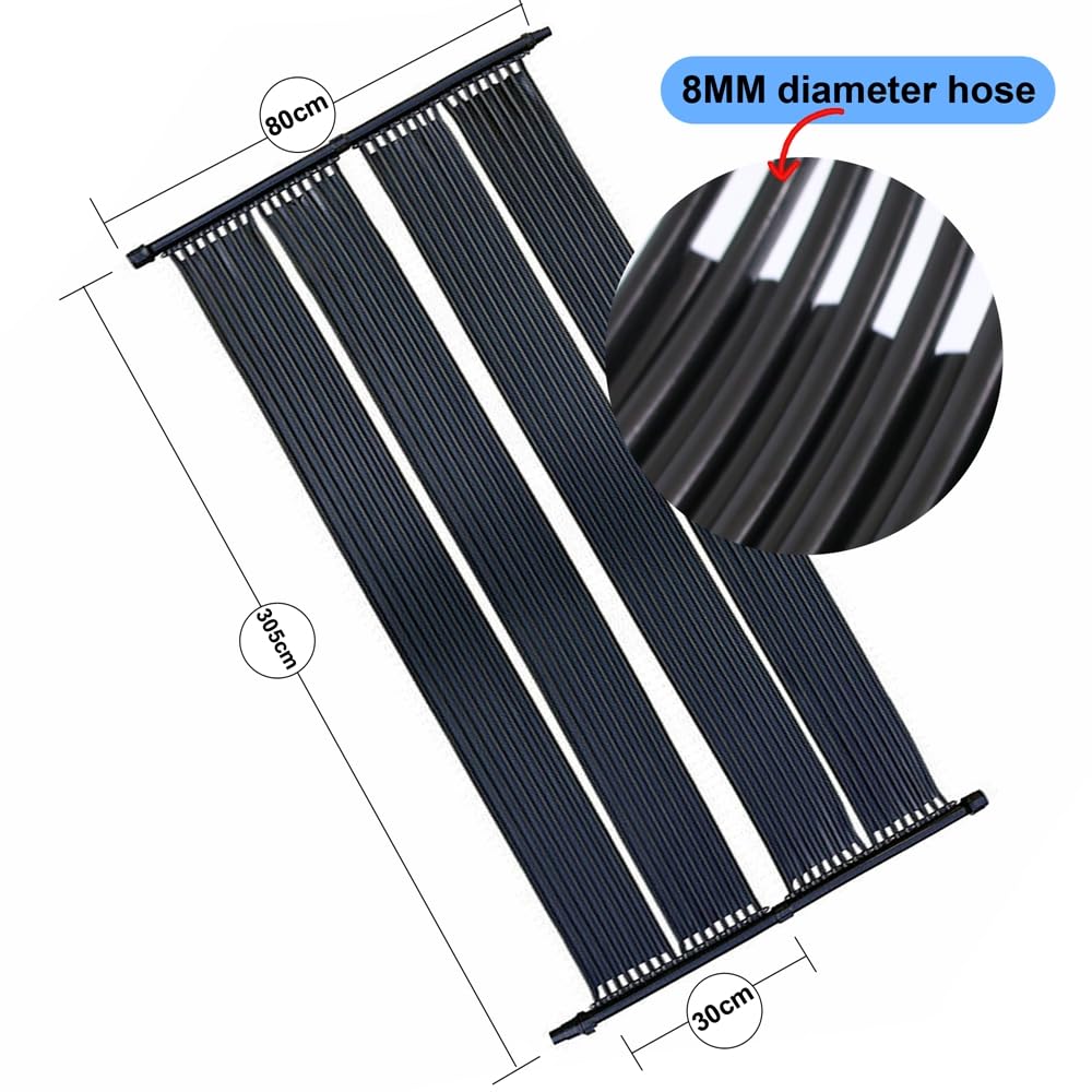 Melko Solarkollektor Poolheizung Set 300 x 80 cm, Warmwasser Heizung Solarheizung für Pools Schwimmbad bis 12.000 l | Wasserinhalt | Beliebig erweiterbar | UV-beständiger Kunststoff | Solarmatte