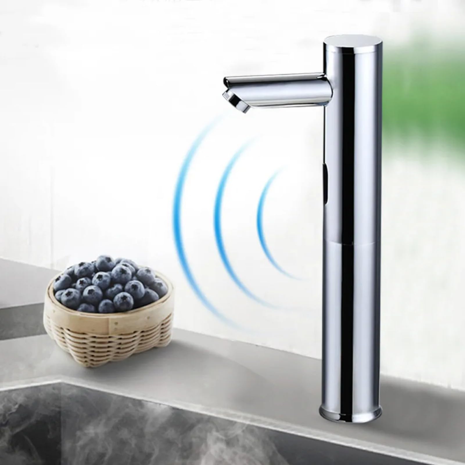 Grifo de cocina con sensor por infrarrojos, automático, sin contacto, grifo de baño, grifo de inducción, grifo de lavabo, funciona con pilas, para baños, hoteles, cocinas (20 cm)