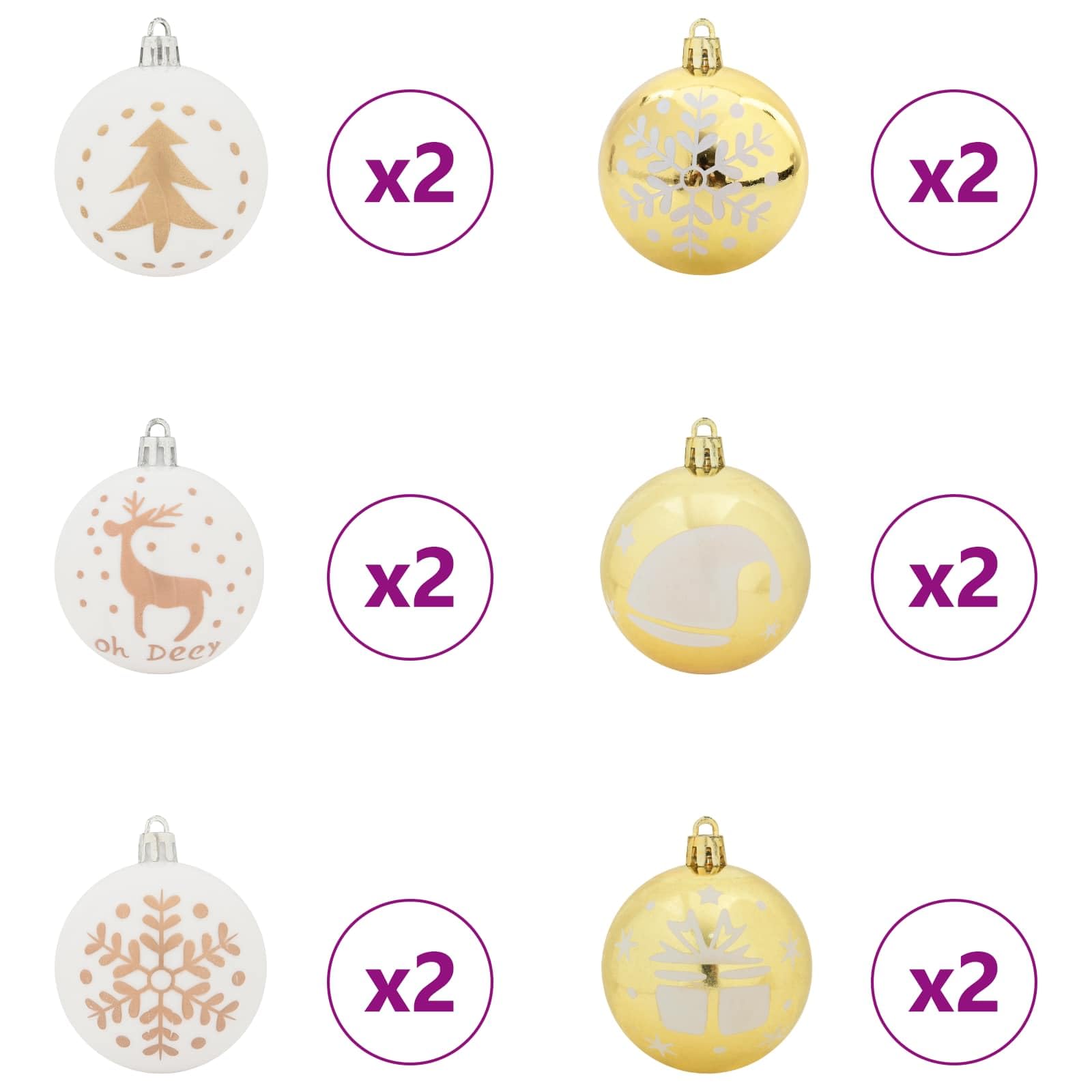 Weihnachtskugel-Set 40 Stück Weiß Gold Kunststoff langlebig modern dekorativ festlich weihnachtlich