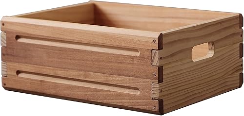 Miniatura 1 de Paquete de 1 contenedor de madera de 16 x 12 x 6.25 pulgadas. Caja duradera de madera maciza abierta con asas. Cestas de almacenamiento de granja