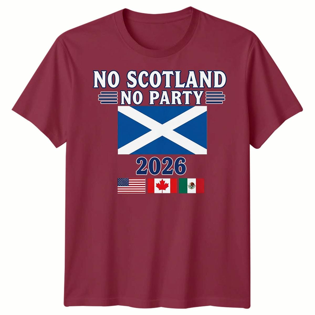 D&T Unisex Tshirt Scotland Football USA Cup Football Tournament of The World 2026 12-13 Years Burgundy — image 1