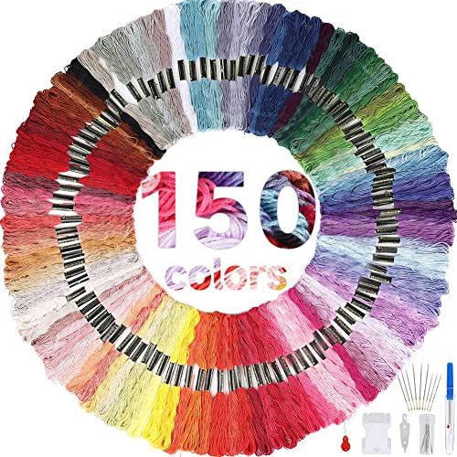 HAUSPROFI Embroidery Threads 150 Colors Cross Stitch Thread Embroidery Kit Perfect for Friendship Bracelets 8m 6-Strand Floss Kit with Needles Fade-Resistant & Tangle-Free Craft Supplies