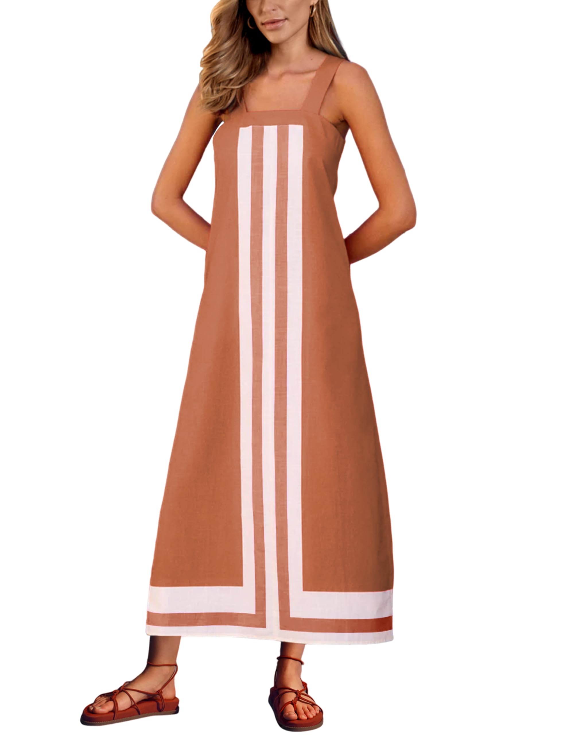 Ailoqing 2026 Women Bohemian Floral Dress Summer Casual Color Block Maxi Beach Overall Dress Coverups