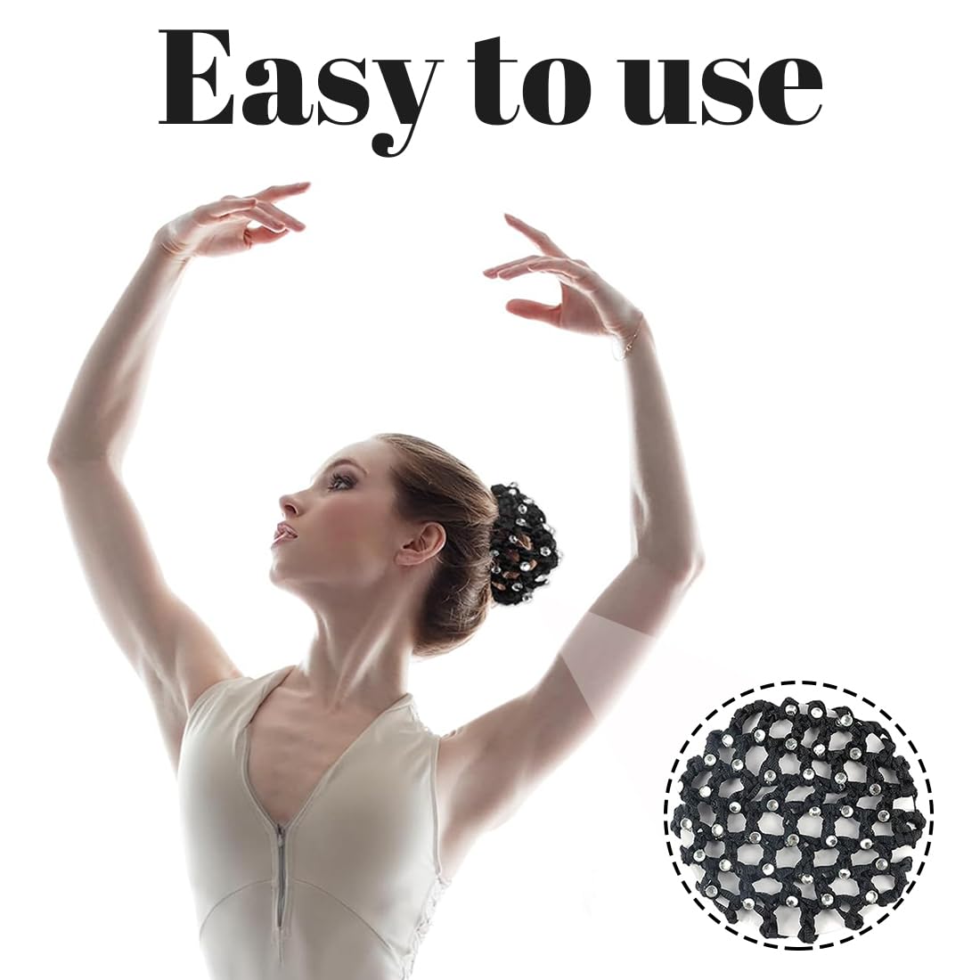 4 pezzi Chignon Retina per Capelli Chignon Bambina con Perline Retine per Capelli,Reti per Capelli Danza,Reti per Capelli Stretch Per Infermiera Assistente di Volo Balletto(nero, bianco)