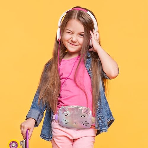 Miniatura 3 de PinkSheep Riñonera para niños y niñas, cangurera de unicornio y gato, bolsa para cinturón para niñas y niñas, cinturón ajustable para niños,