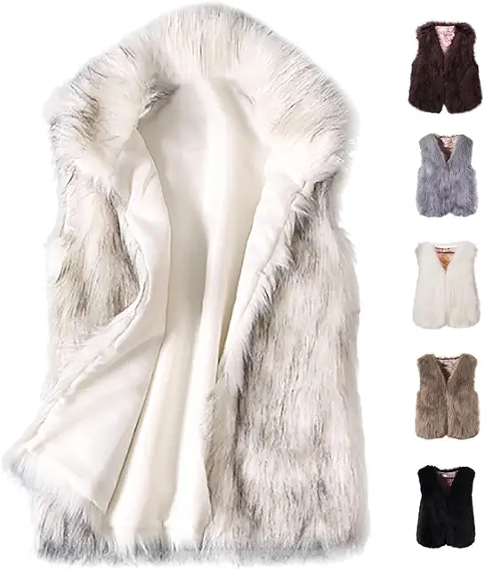 Gilet Sans Manche Femme en Fausse Fourrure - Hiver Élégant Taille S-3XL