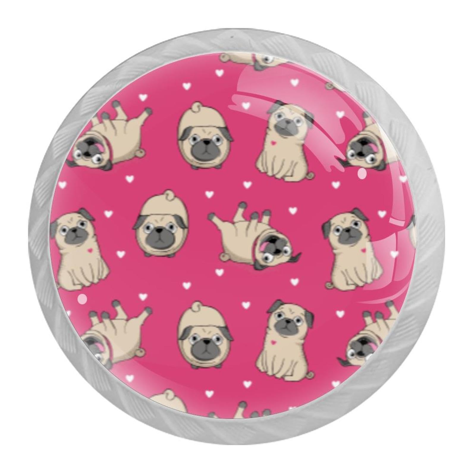 Tqmspg Multi05 4 Pieces Drawer Pulls Cute Pugs Pattern Door Knobs Dresser Handles For Kitchen Wardrobe Cupboard Hardware Furniture