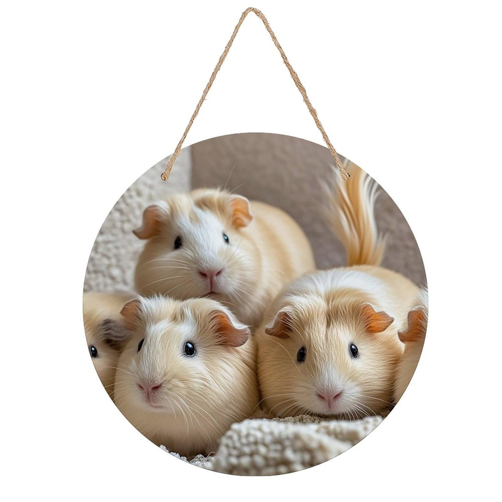 FekiLoot Guinea Pigs Wall Art Decor Rustic Welcome Sign Round Wood Hanging Sign Decoration Wood Plaque Door Hanger Wooden Signs Wall Hanging Decor Housewarming Gift for Home Outdoor Indoor