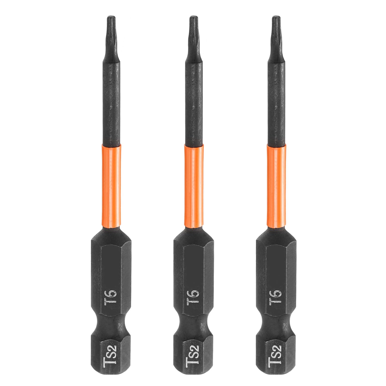 sourcing map 3pcs T6 Torx Head Screwdriver Bit 4" (100mm) Long 1/4" Hex Shank Magnetic No Hole Tamper Proof 6 Point Star Screw Driver Drill Bits Phosphate S2 Steel Industrial Power Tools