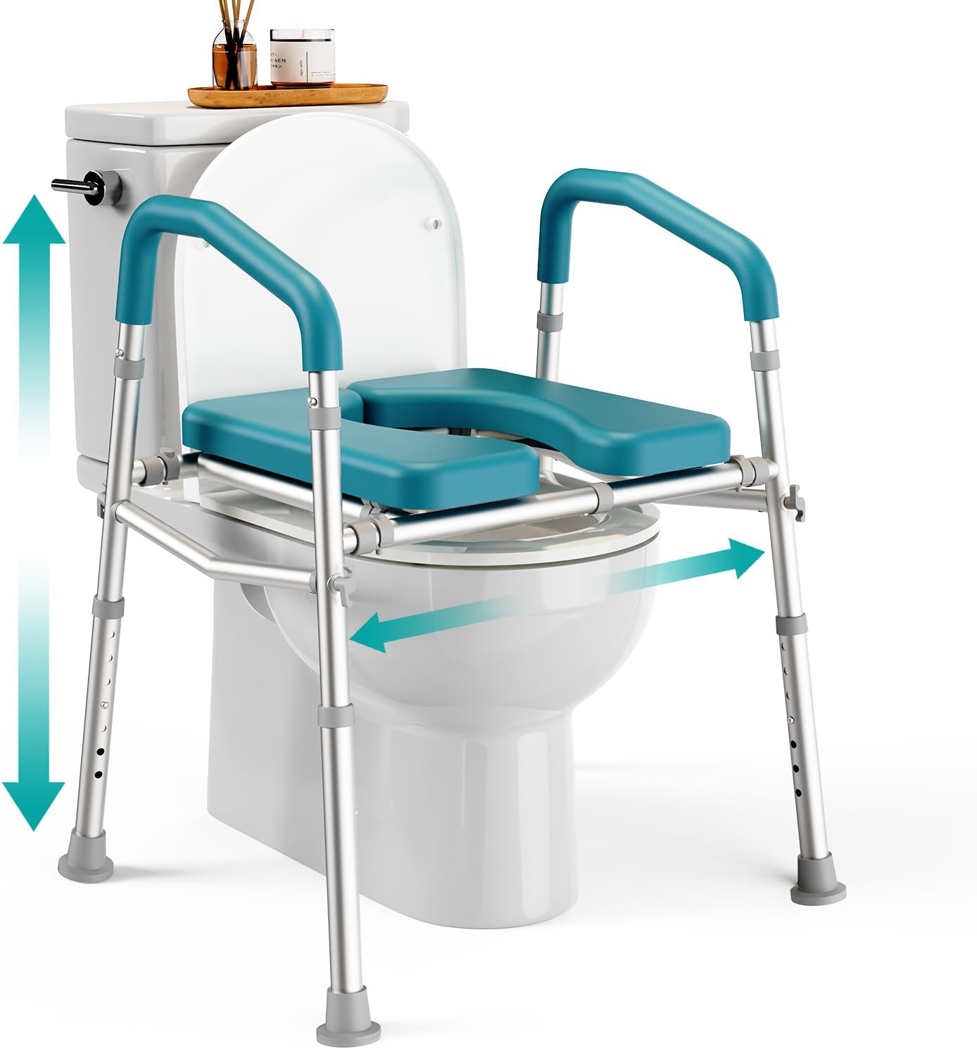PELEGON Raised Toilet Seat With Handles (400lb) - Adjustable 3 in 1 Commode Chair For Toilet With Arms, Toilet Riser With Handles, Toilet Chair Over Toilet, Handicap Toilet Seat For Elderly & Disabled