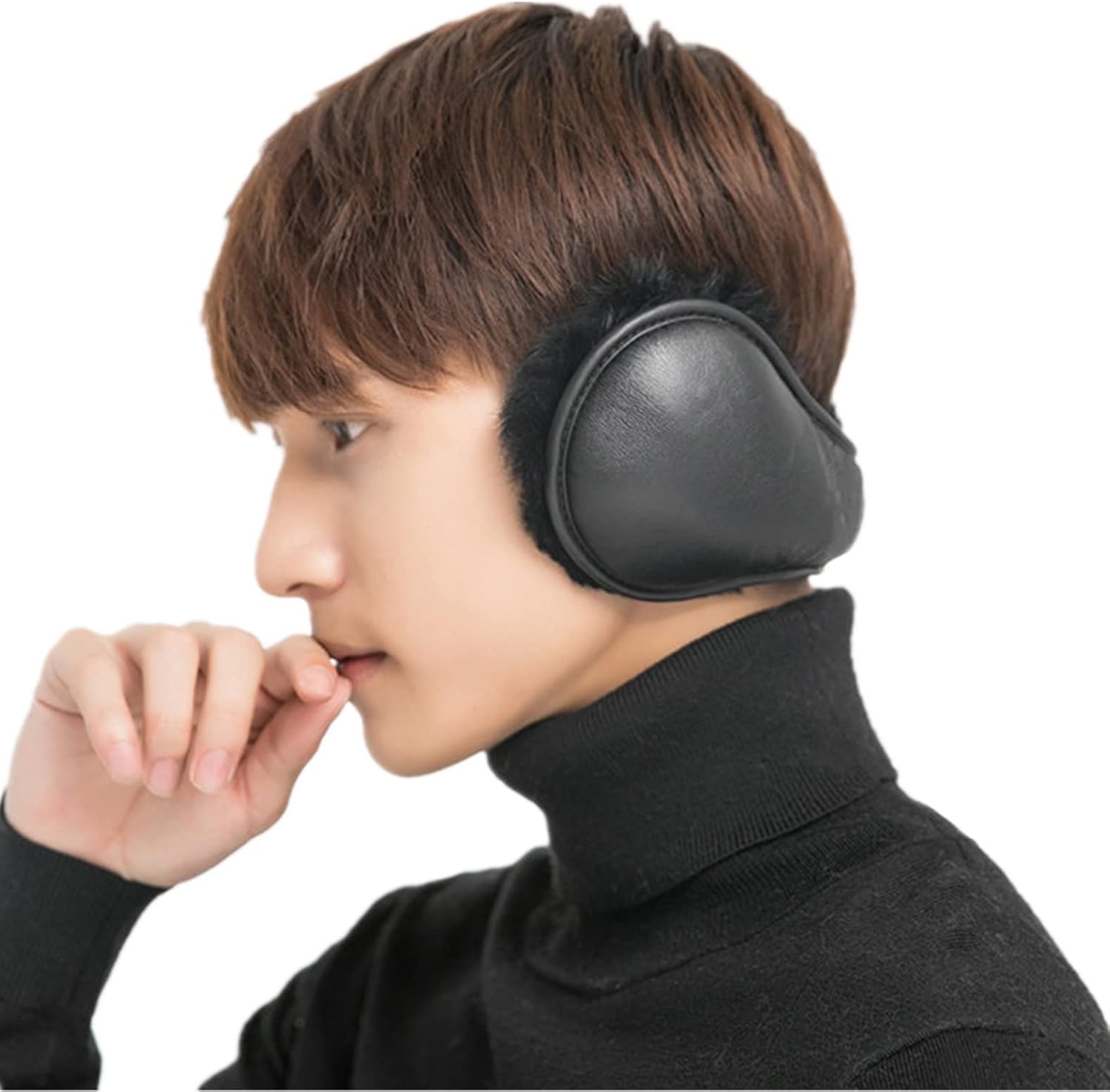 Men Winter Earmuffs Winter Leather Earmuffs Warm Ear Wraps Warmers for Outdoor Cycling Running