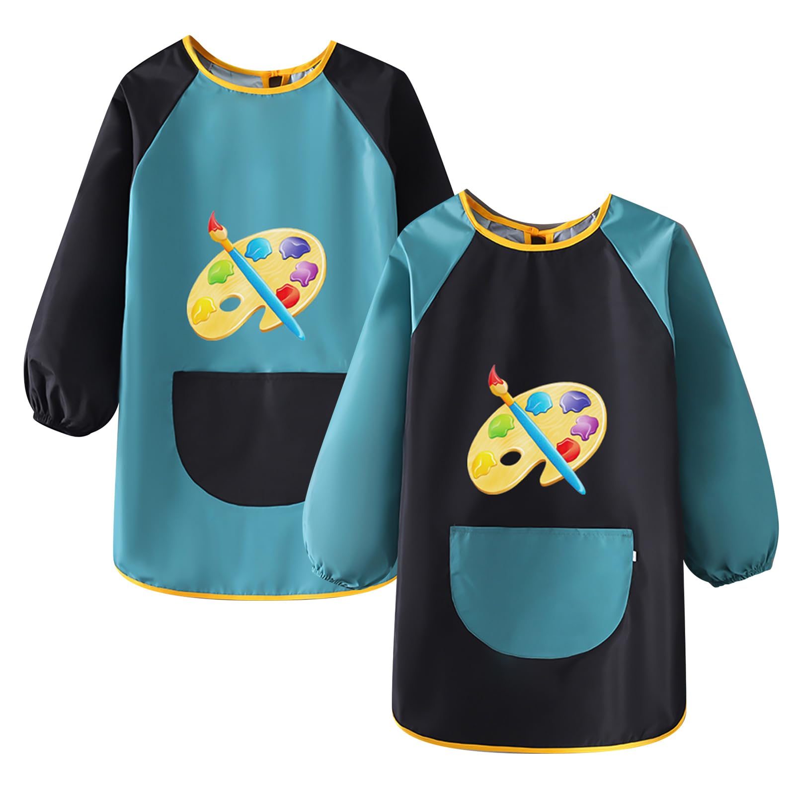 MXTIMWAN 2 Piezas Delantal Infantil Con Mangas Largas y Bolsillo, Impermeable Para Pintura, Cocina y Manualidades - Para Niños y Niñas de 6 a 12 Años