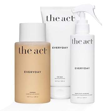 The Act Everyday Hair Care Set Shampoo, Hair Mask, and Leave-In Conditioner Spray Complete Hydration, Repair, and Frizz Control for All Hair Types, Vegan, Sulfate-Free, 9.47 fl oz & 6.8 fl oz