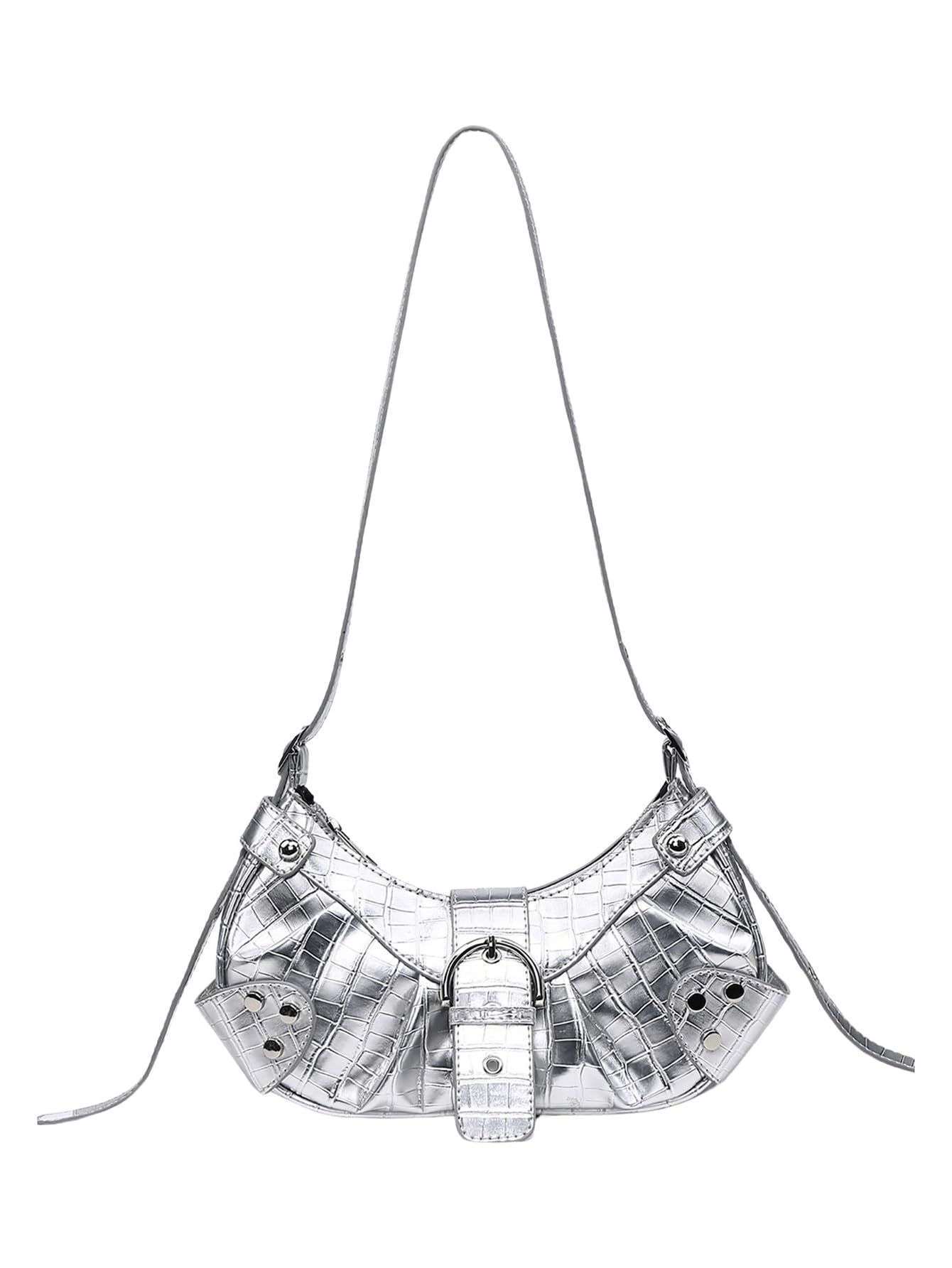 Verdusa Women's Pleated Shoulder Bags Metallic PU Leather Clutch Handbag