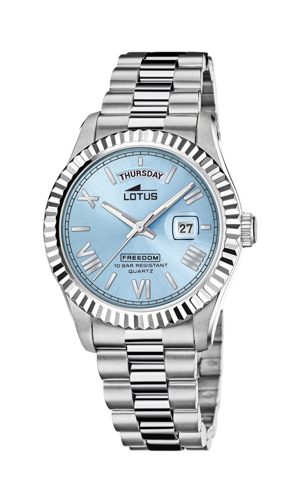Lotus Reloj Hombre AnalóGico De Acero Inoxidable 316L Plateado - Movimiento De Cuarzo - Calendario - Cristal Mineral De Alta Resistencia - Resistente Al Agua 10 Atm 18854/8 Freedom-image