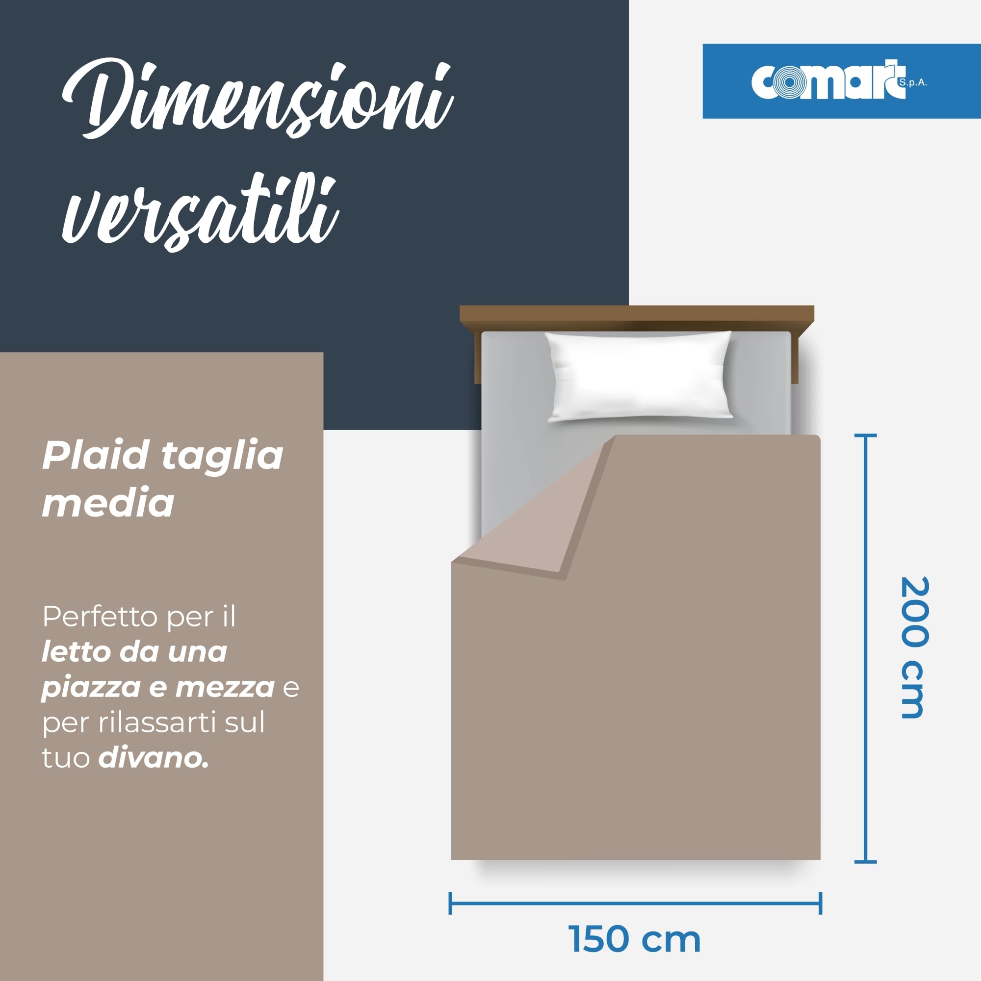 Comart - Plaid Waffle - 200x220 cm - Effetto Pile - Coperta Grande XXL - per Divano, Letto Singolo e Matrimoniale - Plaid Caldo e Super Morbido - per Tutte le Stagioni - Lavabile in Lavatrice - Grigio