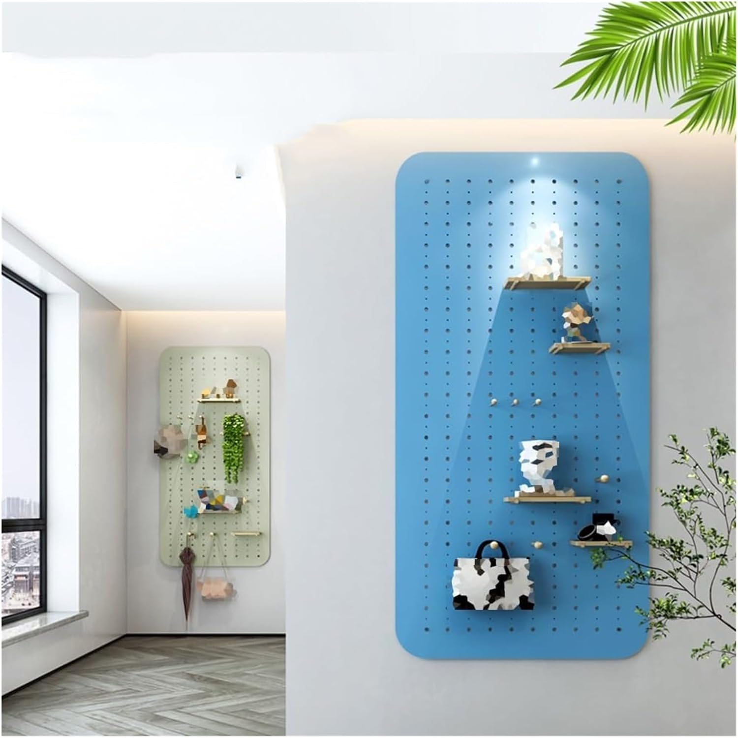 Wall Mounted Storage Pegboard,Pegboard Panels,Pegboard Combination Kit, Arc Shape Wooden Wall-Mounted Pegboard Organizer Kit with Accessories for Bedroom Study Office Living Room Entrance Ha