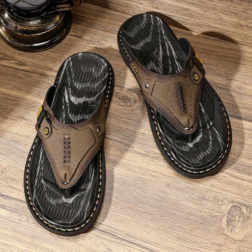 Premium Men's Leather Flip Flop Sandals Durable Pigskin Upper Anti Slip Rubber Sole Fashion Casual Sandals Hand Stitched Enjoy Comfort and Fashion3