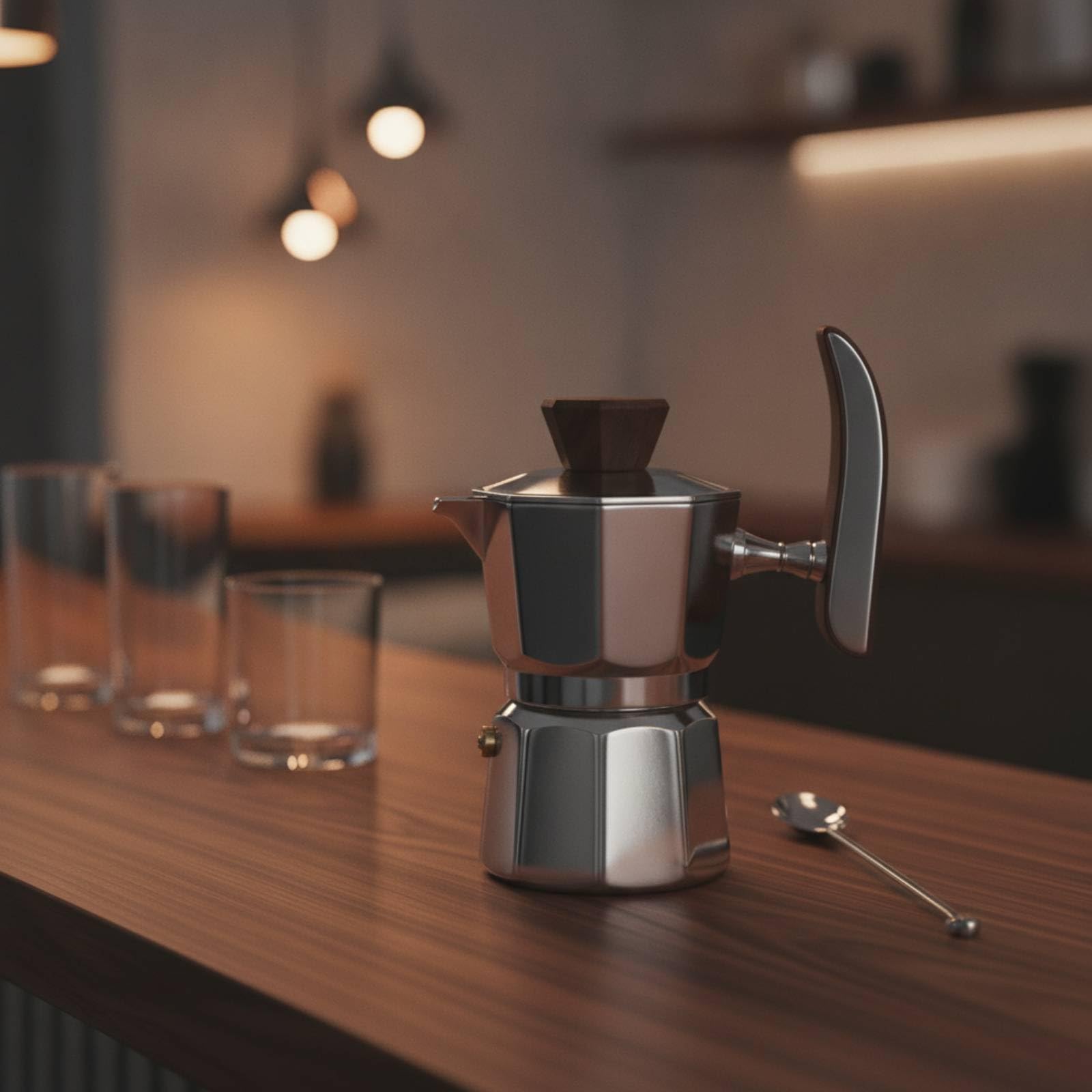 Cafetera Cafetera Italiana Acero Inoxidable Resistente Al Temperatura Italiana con Mango Madera Uniforme para Cocina, Oficina