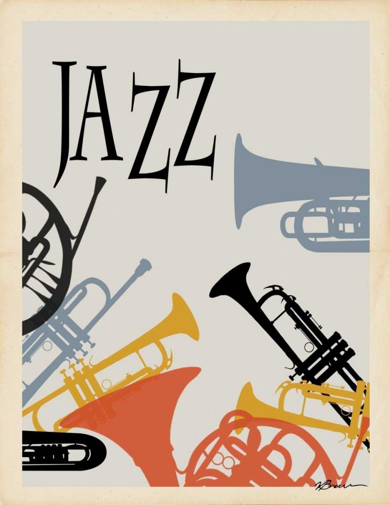 TELA CON STAMPA AMERICANA-BOX Jazz 1 Brown Victoria - Musica verticale Stampa artistica Multi Music Entertainment Cornice galleggiante 14_X_11_in