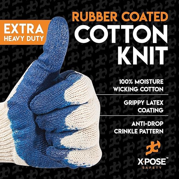 Image of Xpose Safety Red & Blue Palm Work Gloves - Latex-Coated Knit Grip Safety Gloves for Construction, Electricians, & General Use