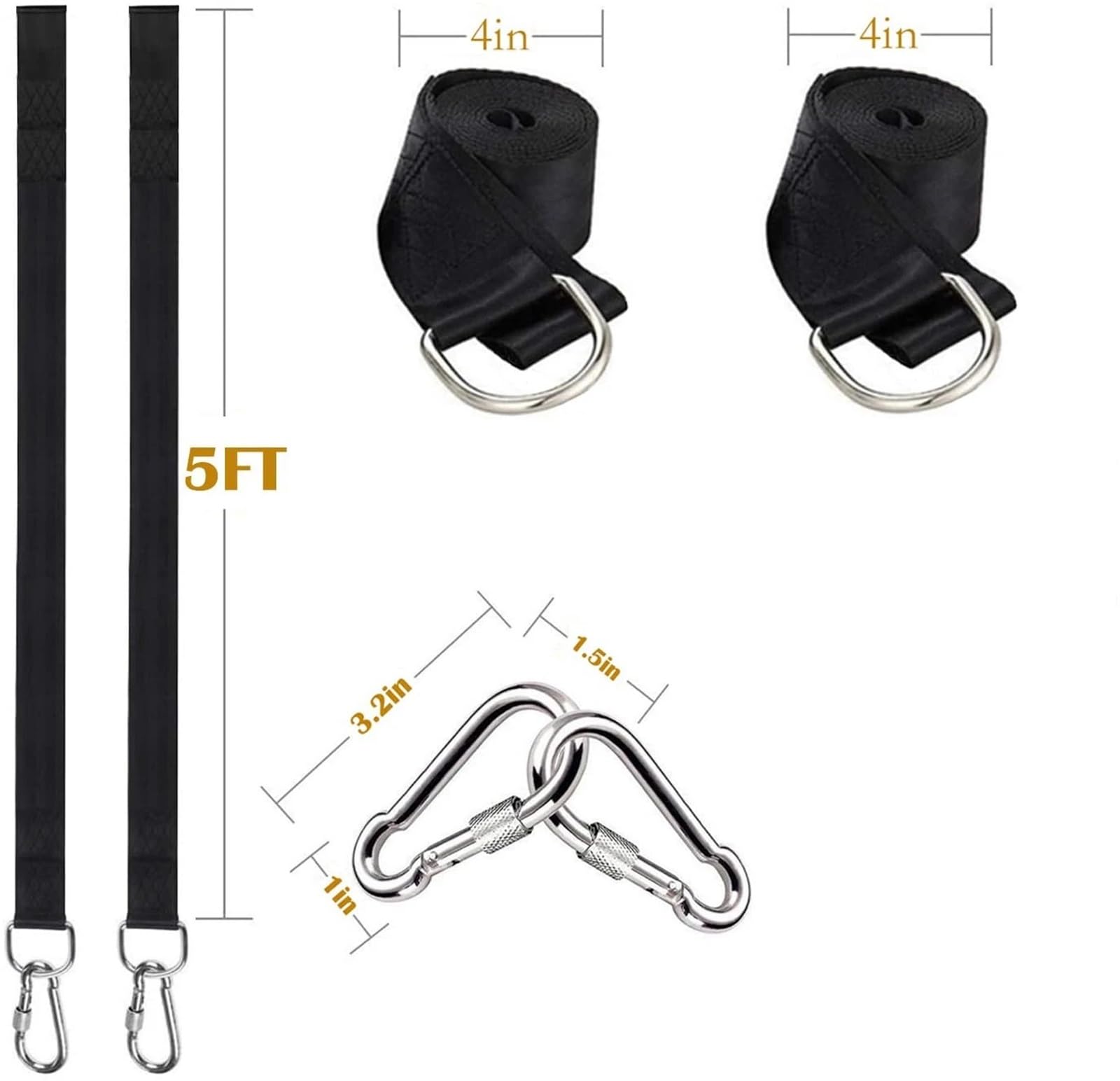 Kit de suspension robuste pour balançoire d'arbre - Capacité de 350 kg - Sangles de hamac avec mousquetons pour randonnée et camping - Corde de 2,5 x 200 cm
