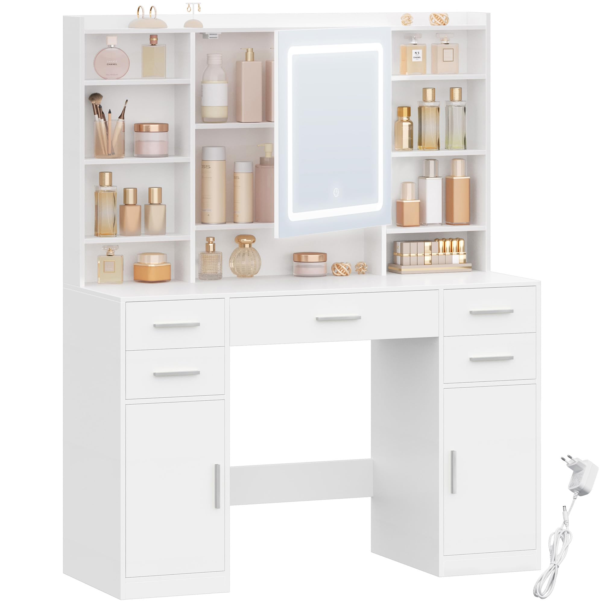 HEXCELEN 108 cm Coiffeuse avec Miroir et Lumières LED