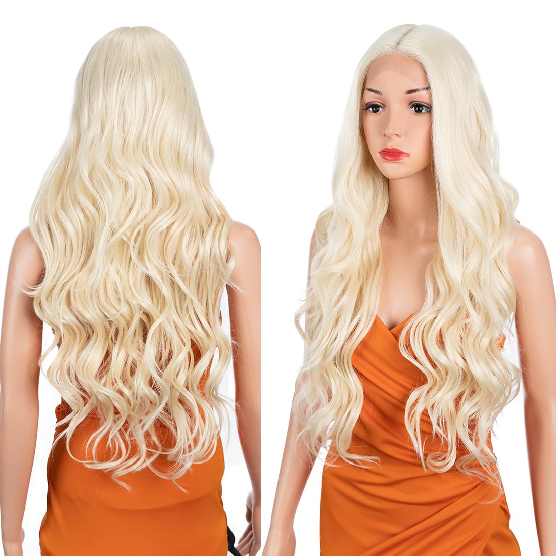 30 Inch Body Wave Long Wig 13X4.5X1 Synthetic Lace Front 180 Density Black Flax Brown Blonde Color Heat Resistant Fiber Hair Pre Plucked 613 - Image 4