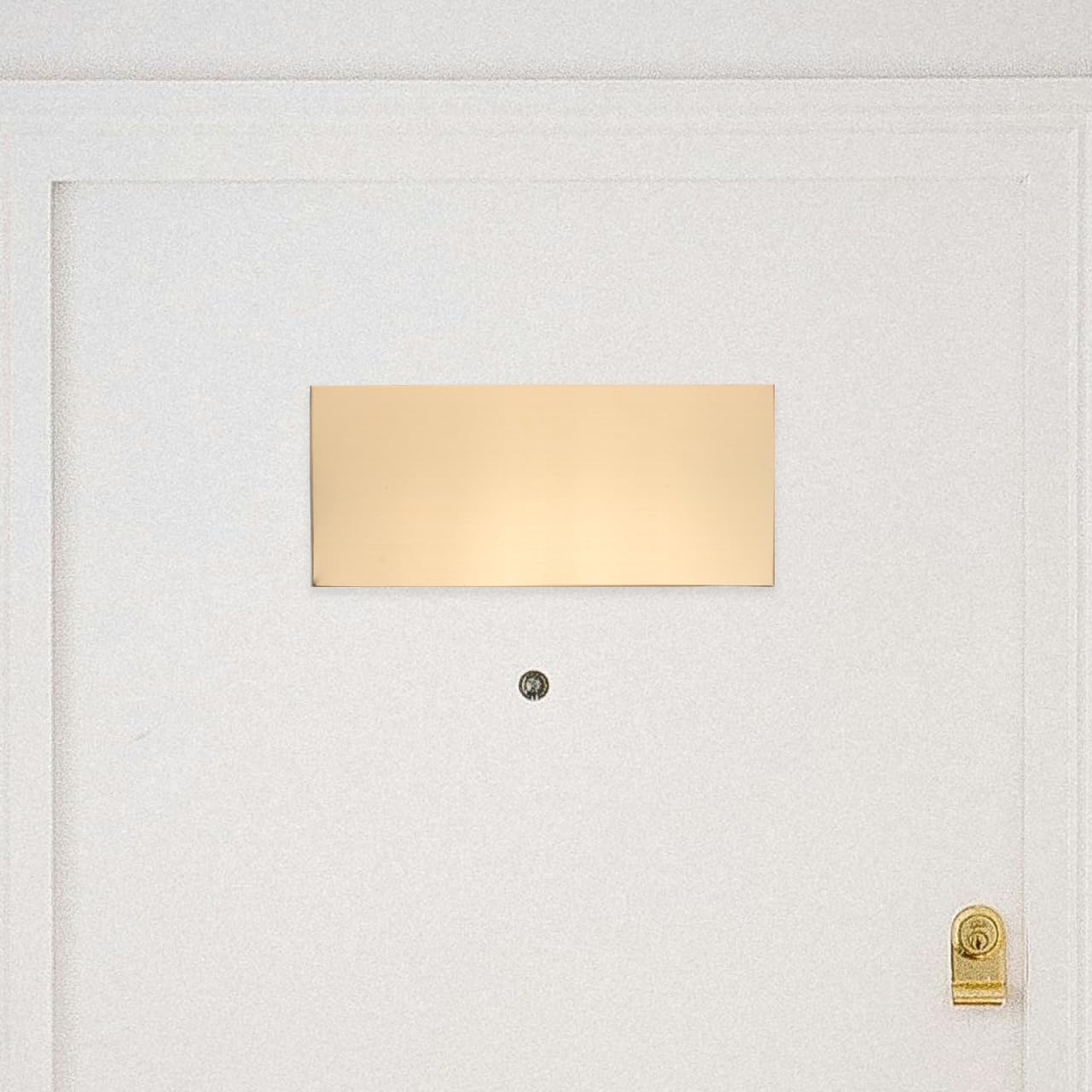 FRCOLOR Lot de 2 Plaques de Porte Adhésives 25x11 Cm en Acier Inoxydable Brossé Doré, Panneaux Métalliques Vierges Auto-adhésifs pour Bureau, École, Hôpital, Hôtel et Appartement, Plaque