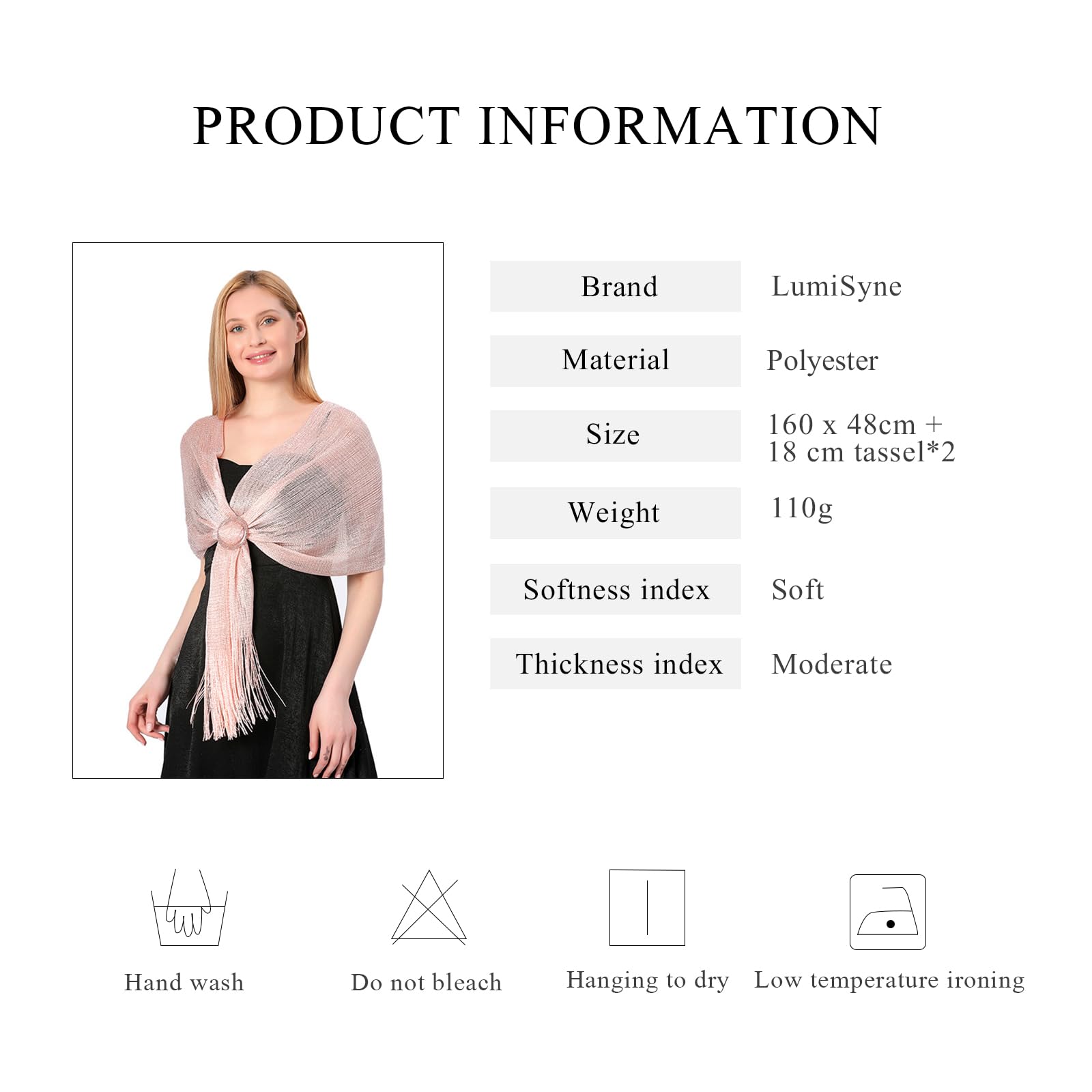 LumiSyne Donna Scialle Stola Metallici Scintillanti Con Fibbia Ad Anello Tinta Unita Glitter Nappe a Frange Foulard Lunga Leggero Stola Elegante Per Abito Da Sera Sposa Matrimonio Cerimonia Festa