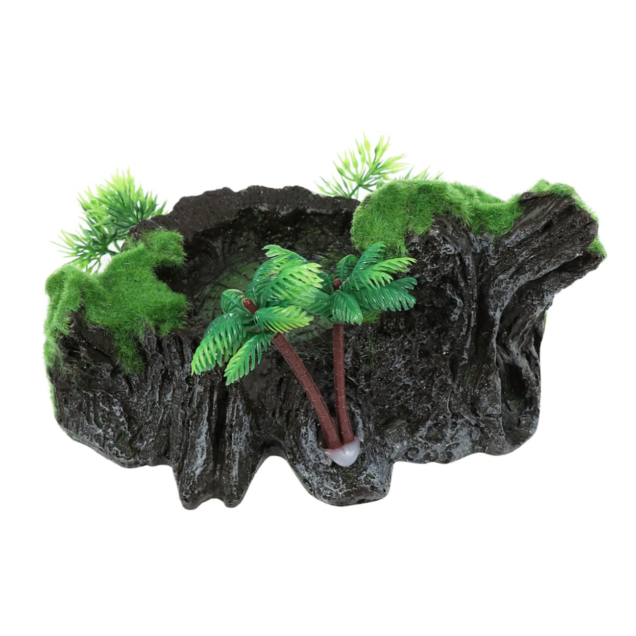 Happyyami Simulated Flocking Tree Decoration Resin Pet Bowl for Lizards Reptiles and Turtles Aquarium Feeding Tool and Underwater Ornament Safe for Your Pet Health