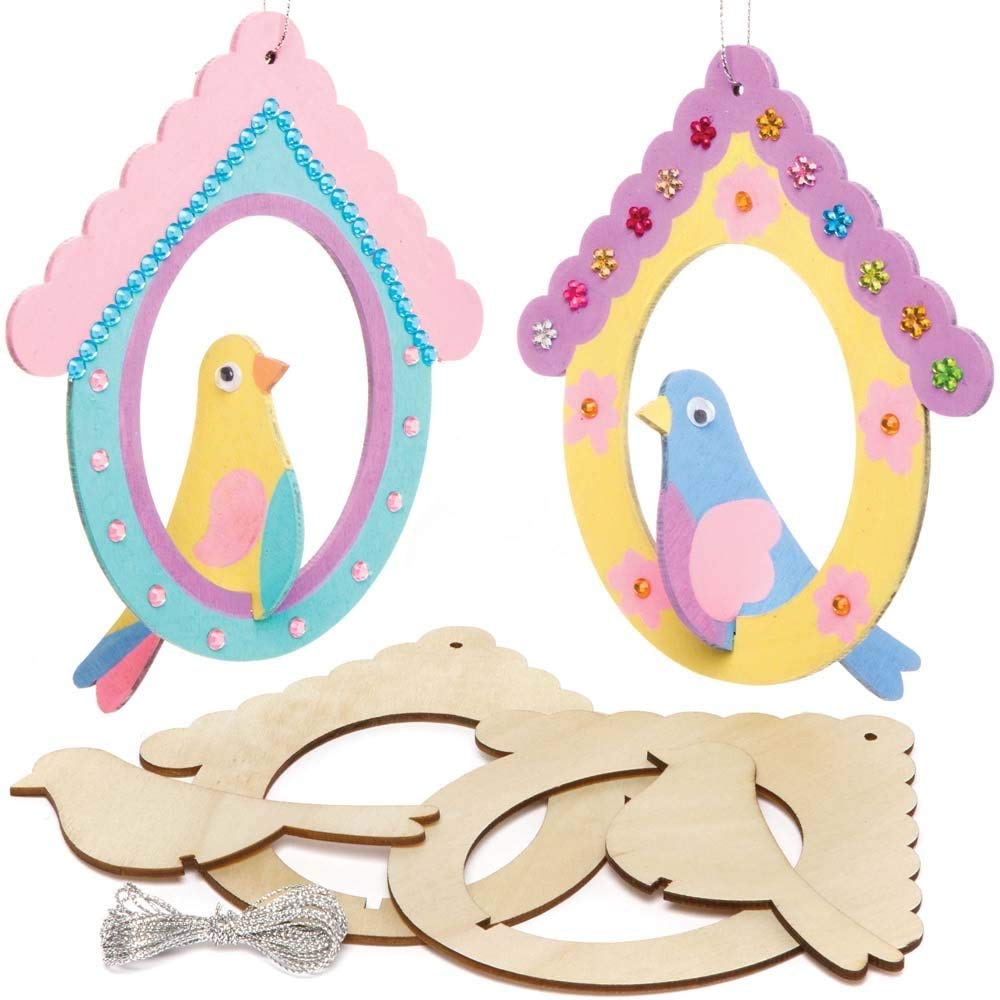 Baker Ross AX859 Hanging Bird Decorations - Pack of 5, Woodcrafts for Kids to Make, Paint, Decorate and Display