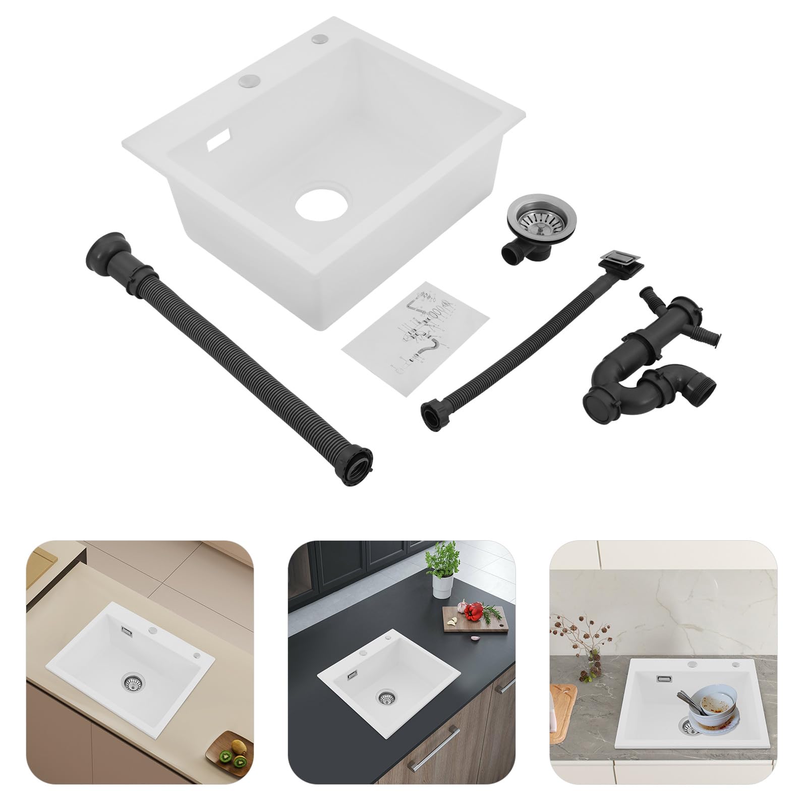 Fregadero de cocina blanco, de piedra de cuarzo con arco, capacidad de carga de 100 kg, para cocinas, baños, restaurantes 45 x 35 x 18,5 cm
