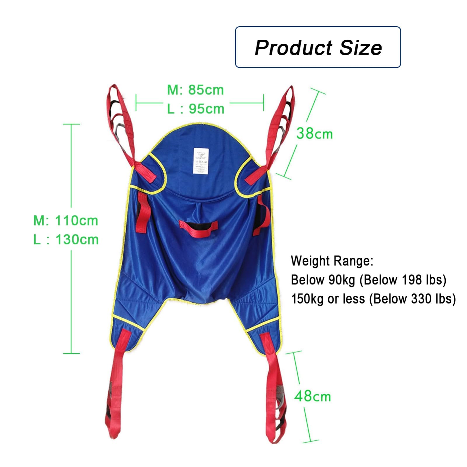 Grúa Paciente Eslinga Elevación con para Paciente Y Minusválido,Arnés Elevación Paciente Cuerpo Completo para Posicionamiento Y Elevación La Cama,Carga MáXima 150 Kg L
