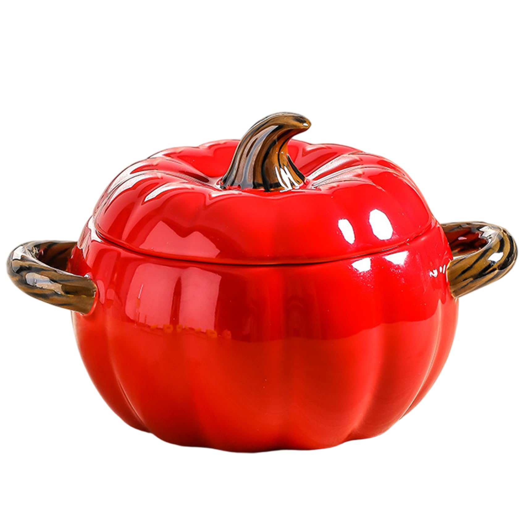 CAKEEYUM Pumpkin Bowl with Lid, 400ml Cute Pumpkin Ceramic Bowl with Dual Handdle, Easy Clean Decorative Utensil for Halloween Thanksgiving, Red, Ceramic with Lid, Soup Bowls