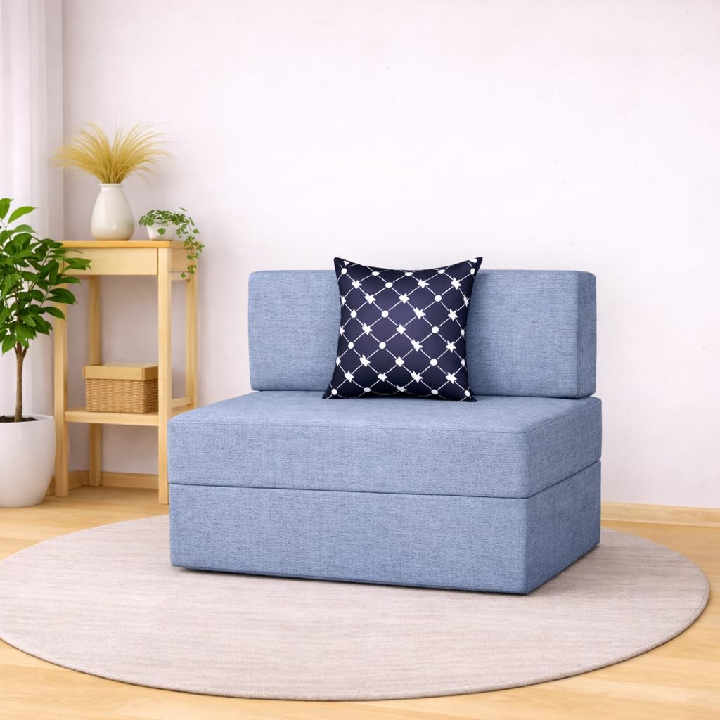 Convertible Sofa Bed, 3-in-1 Sleeper Chair with Foldable Design 3x6 Ft, Modern Upholstered Lounge Accent Chair, Space Saving Single Sofa Bed for Living Room, Bedroom - Muted Denim Blue-image-43