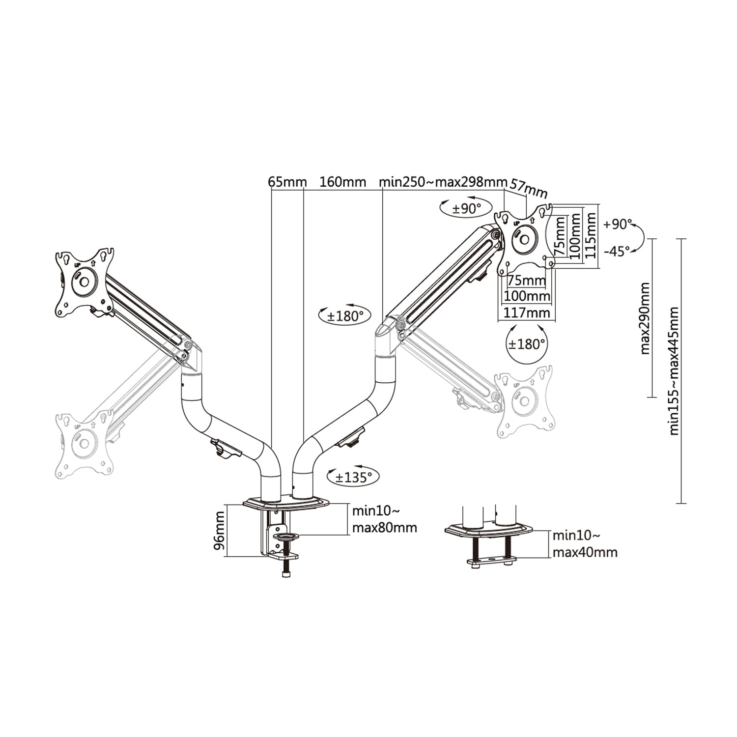 AISENS - DT32TSR-141 - Supporto da tavolo Eco controbilanciato girevole E inclinabile per monitor/TV 8 kg (3 pin, 2 braccia) da 17-32, nero