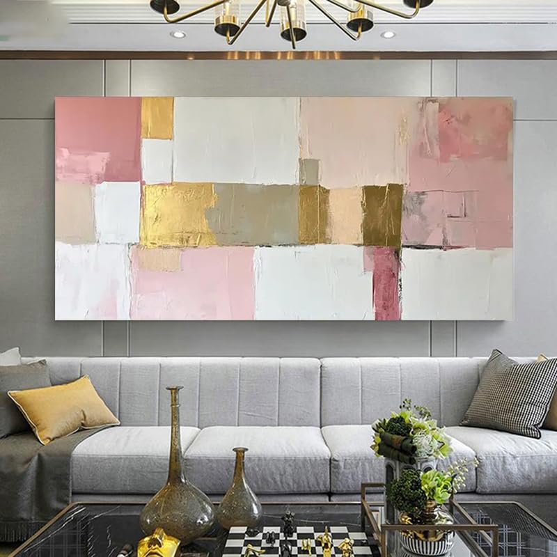 Toile abstraite de haute qualité avec accents dorés AEFOUU, châssis bois 60x140cm