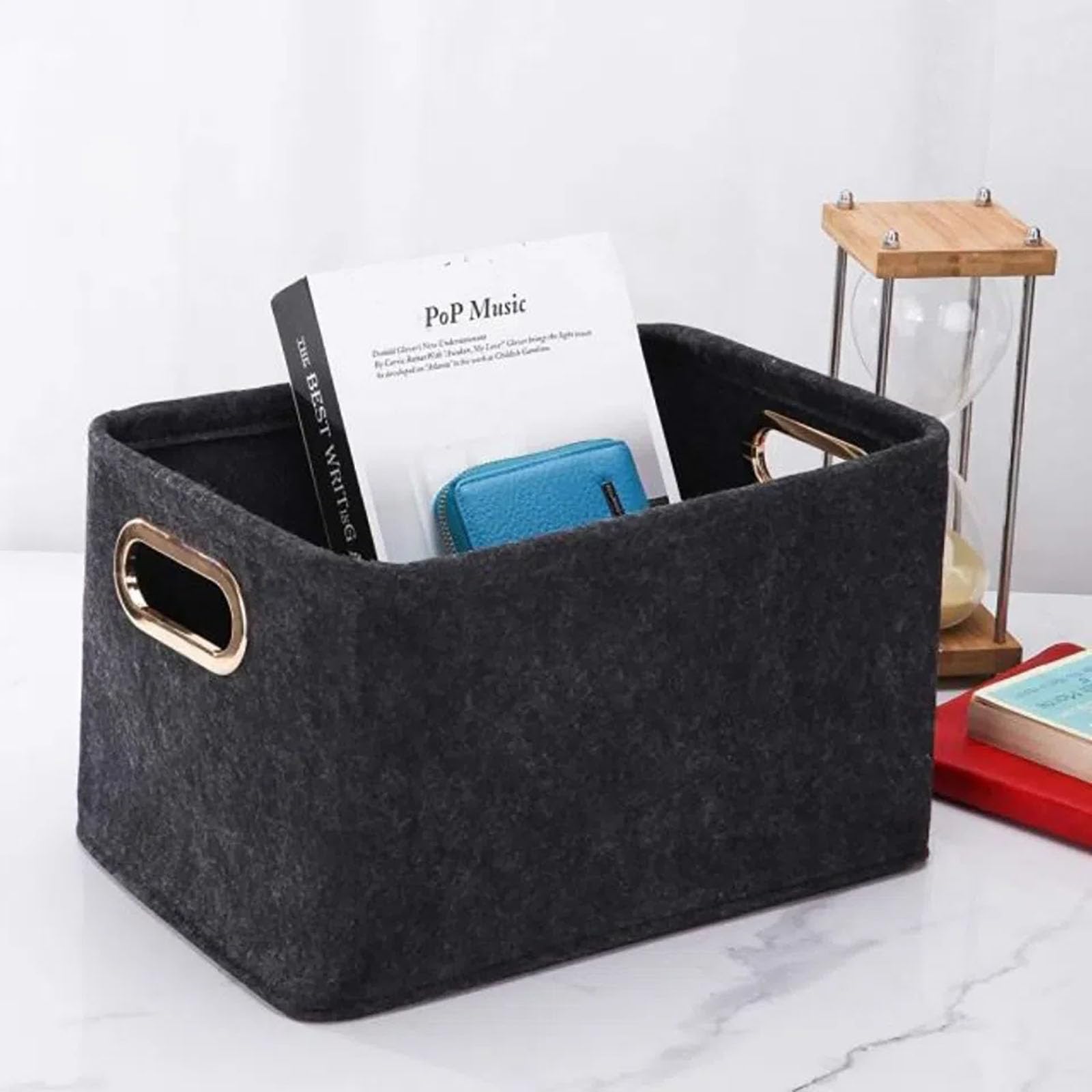 Kaizuca 2 Piece Felt Fabric Baskets, Toy Organiser Cube, Felt Storage Box, Foldable, with Two Handles, for Clothes Towel - Image 4