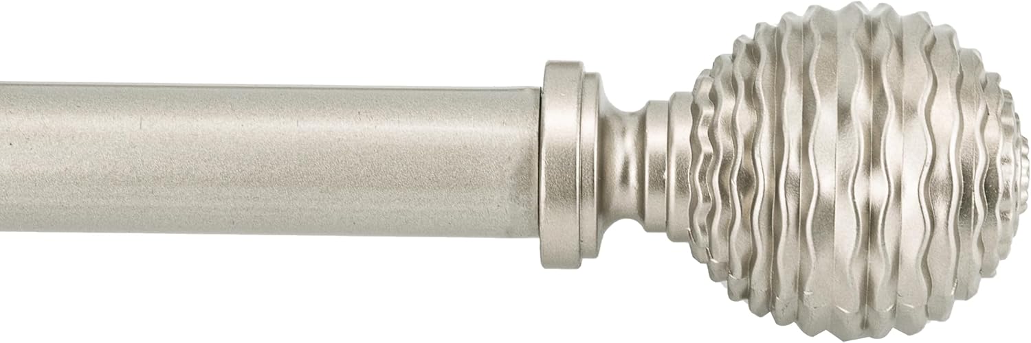 5/8" Single Curtain Rod with Boule Finials (Weathered White, 28''-48'')